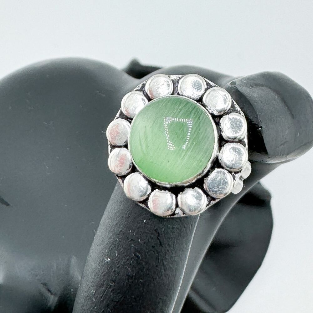 Vintage Amazonite 925 Daisy Ring Cabochon Natural Beauty Minimalist Dainty